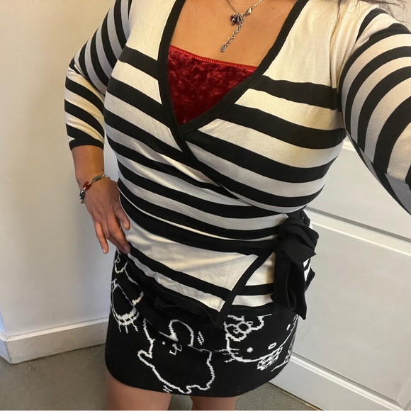 DVF Diane von Furstenberg Ballerina Wrap Tie Up Ribbon Bow Stripe Sweater Ballet - Picture 5 of 12